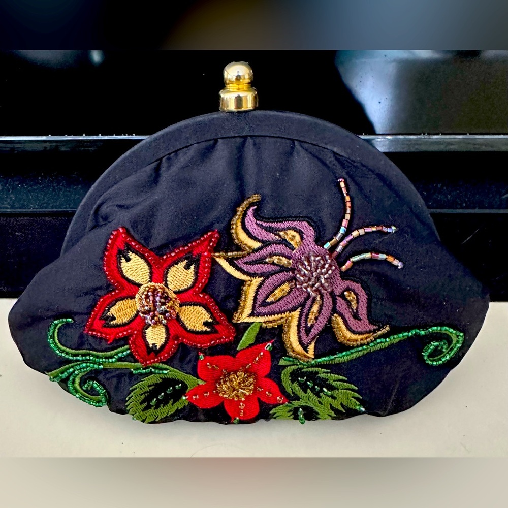 NEW Vintage Inge Christopher Beaded Flower Embroidered Clutch Bag Purse Rare HTF
